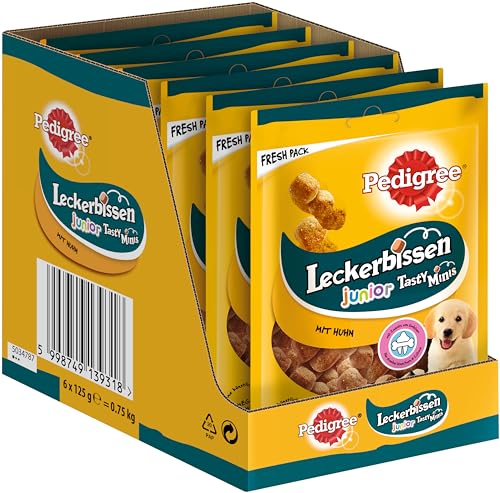 Pedigree Leckerbissen Junior – Kleine Hundesnacks für Welpen mit Huhn – Ideal für das Training oder für zwischendurch – Hunde Treats im Vorratspack (6 x 125g) von Pedigree
