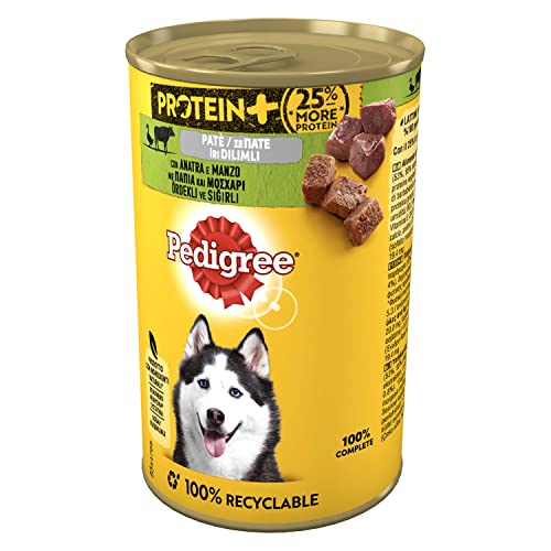 Pedigree Protein + Pastete mit Ente und Rind, Nassfutter für Hunde, 12 Dosen à 400 g von PEDIGREE