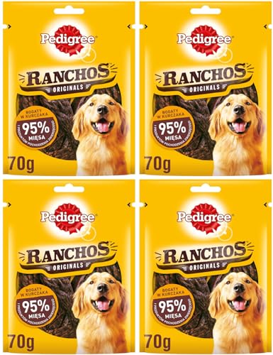 Pedigree Ranchos Leckerli mit 95% Hühnergeschmack für Erwachsene Hunde (4 x 70 g) von PEDIGREE