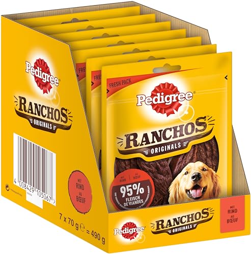 Pedigree Hundesnacks Ranchos Originals, 7er Pack, 7x70g – Weiche Hundeleckerlis mit Rind, schonend getrocknet, ideal für kleine und große Hunde von PEDIGREE