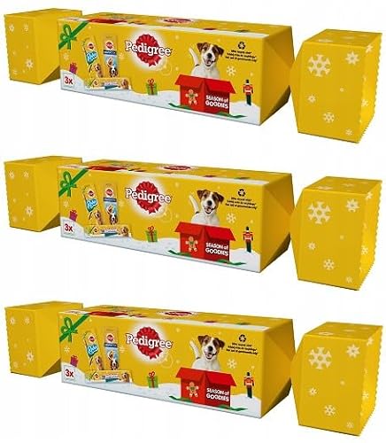 PEDIGREE Snacks Weihnachtliche Geschenkbox für Hunde 3 Varietäten 3 Packungen (3 x 237g) von PEDIGREE