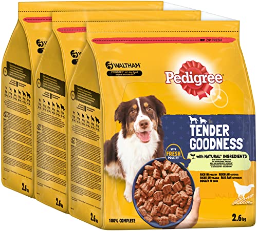 Pedigree Tender Goodness - Hundetrockenfutter mit Geflügel - für mittelgroße und große Hunde - 3 Packungen (3 x 2,6kg) von PEDIGREE