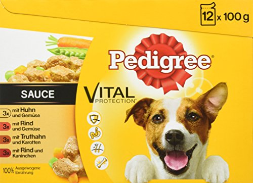 Pedigree Vital Protection / Hundefutter Multipack mit 4 Sorten Fleisch in Sauce / 48 x 100g von PEDIGREE