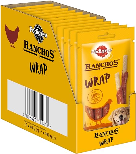 Pedigree WRAP – Kausticks für Hunde – Ummantelt mit Hühnchen – Zur Belohnung beim Training oder einfach zwischendurch – 12 x 40g von PEDIGREE