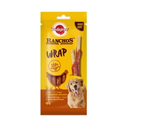 Pedigree Wrap Perfekte Delikatesse mit Rinderhaut und Hühnerfleisch für Hunde Aller Rassen 40 g x 12 von PEDIGREE