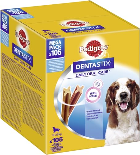 ​ Pedigree DENTASTIX Daily Oral Care Karton Multipack Mega Pack 10-25kg 105 Stück (15x7 Stück) Zahnpflege, Leckerli von PEDIGREE