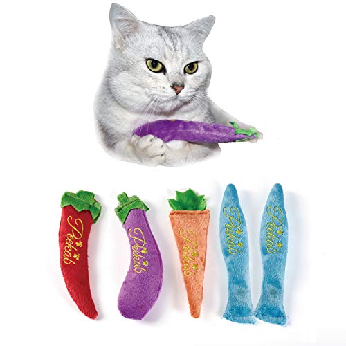 PEEKAB 5 x Katzenminze-Spielzeug aus Plüsch, interaktives Spielzeug für Katzen und Kätzchen ab 6 Monaten (mehrfarbig, 5 Stück Flora und Fauna) von PEEKAB
