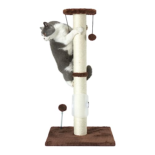 PEEKAB 81,3 cm hoher Kratzbaum aus Sisalseil mit hängendem Ball und Selbstmassagebürste, vertikaler Kratzbaum für Indoor-Katzen und Kätzchen (braun, 81,3 cm) von PEEKAB