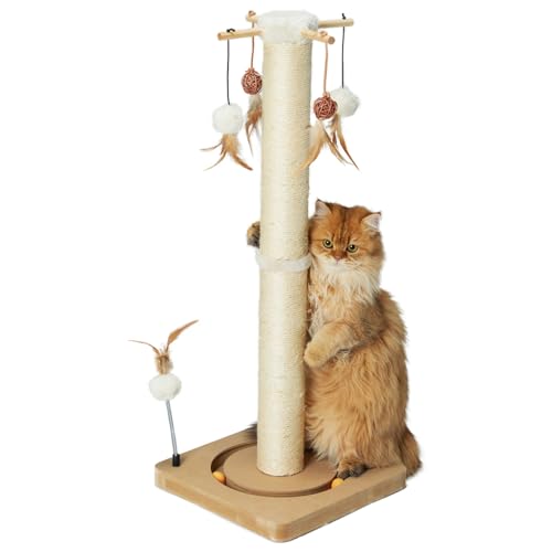 PEEKAB Katzenkratzbaum, 84 cm hoch, großer Sisal-Kratzbaum mit Kugel, Spielzeug für Indoor-Katzen und Kätzchen, Katzenkratzspielzeug, Beige PEEKAB Katzenkratzbaum, 84 cm hoch, großer Sisal-Kratzbaum mit Kugel, Spielzeug für Indoor-Katzen und Kätzchen, Katzenkratzspielzeug, Beige von PEEKAB