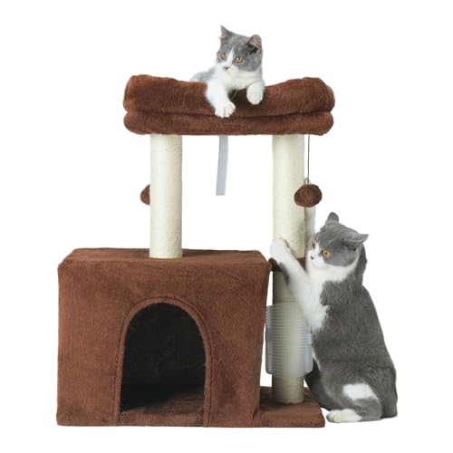 PEEKAB Kratzbaum für Katzen, Katzenturm und Plüsch-Sitzstange, Katzenkratzbäume mit baumelndem Ball für Indoor-Kätzchen und kleine Katzen, Braun von PEEKAB