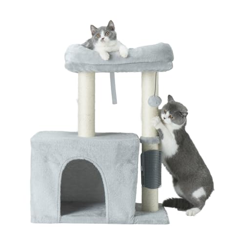 PEEKAB Kratzbaum für Katzen, Katzenturm und Plüsch-Sitzstange, Kratzbäume mit baumelndem Ball für Indoor-Kätzchen und kleine Katzen, Grau von PEEKAB