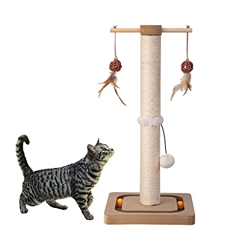 PEEKAB Kratzbaum für Katzen, Premium-Sisal-Kratzstämme mit Tracking, interaktives Spielzeug, vertikaler Kratzbaum für Indoor-Katzen und Kätzchen, 63,5 cm, Beige von PEEKAB