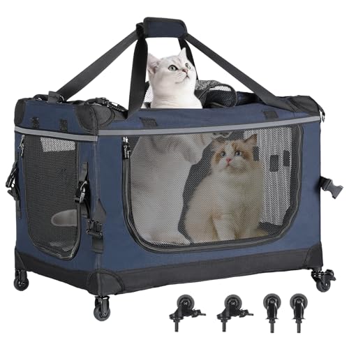 PEGIC 61.0 cm Faltbare Katzentrage mit abnehmbaren Rädern - Große Haustierreisetrage für Katzen & kleine Hunde, atmungsaktiv & stabil für Autofahrten (hält bis zu 20 kg) von PEGIC