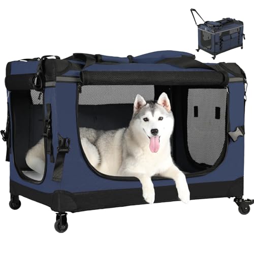 PEGIC 76,2 cm große, weiche, faltbare Hundebox mit abnehmbaren Rädern, rollende Reise-Hundebox für mittelgroße Hunde, tragbare Hundehütte mit Netzfenstern, für den Innen- und Außenbereich von PEGIC