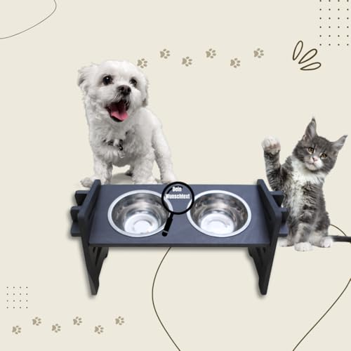 Personalisierbare Futterstation in Schwarz | Erhöhter Futternapf für Hund und Katze | Fressnapf höhenverstellbar | Hundenapf erhöht | Katzennapf | Futterstation Hund | Katzenschüssel von PEGSEN