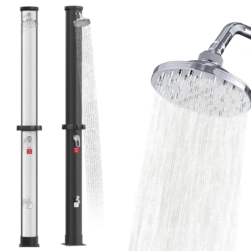 PEILU 40 Liter Solar Gartendusche Außen Solardusche mit 360° Drehbare Brausen & Fußdusche Pooldusche max. 60°C Warmes Wasser Temperatur Wetterfest Außendusche für Outdoor Pool Garten (Silber) von PEILU