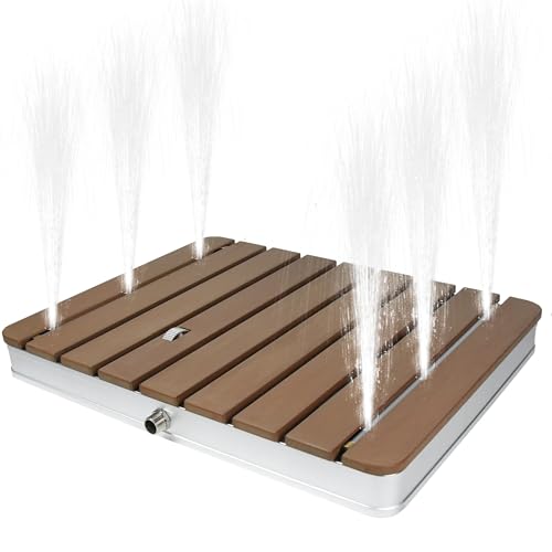 PEILU WPC Bodendusche Außendusche Einstellbare mit Fußrad & rutschfeste Standfläche Wetterfest Holzoptik Gartendusche Fontänenhöhe bis 4m Campingdusche für Strand Garten (Rechteck, Braun) von PEILU