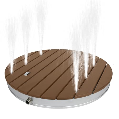 PEILU WPC Bodendusche Außendusche Einstellbare mit Fußrad & rutschfeste Standfläche Wetterfest Holzoptik Gartendusche Fontänenhöhe bis 4m Campingdusche für Strand Garten (Rund, Braun) von PEILU