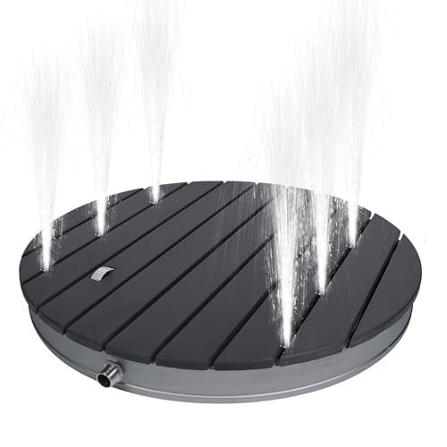 PEILU WPC Bodendusche Außendusche Einstellbare mit Fußrad & rutschfeste Standfläche Wetterfest Holzoptik Gartendusche Fontänenhöhe bis 4m Campingdusche für Strand Garten (Rund, Schwarz) von PEILU
