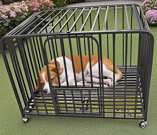 PEIPOOS Hundekäfig, strapazierfähig, für mittelgroße und große Hunde, 100,1 cm, abnehmbare Kiste (schwarz) von PEIPOOS