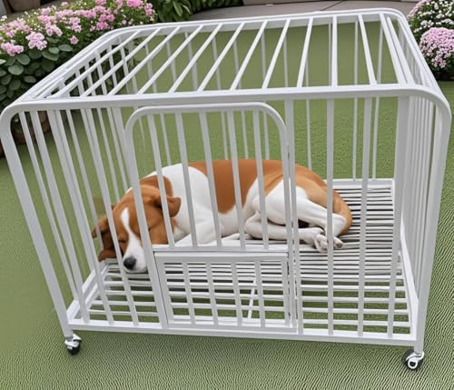 PEIPOOS Hundekäfig, strapazierfähig, für mittelgroße und große Hunde, 100,1 cm, abnehmbare Kiste (weiß) von PEIPOOS