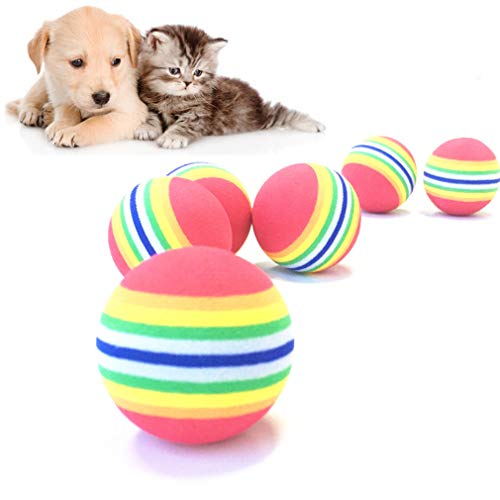 PEIUJIN 6 Stück Katzenspielzeug Softbälle Regenbogen Schaumstoffbälle 3.5cm Durchmesser (Typ A 6Pcs) von PEIUJIN