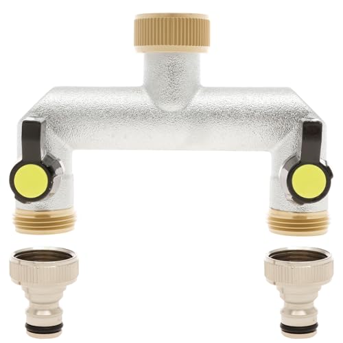 PEIZHIYC 2-Wege Wasserhahn Wasserverteiler 3/4 Zoll Wasserverteiler 2fach mit Dichtungsfuge und Individuellem Absperrhähnen Wasseranschluss Verteiler für Haus, Hof, Waschmaschine, Gartenschläuche von PEIZHIYC