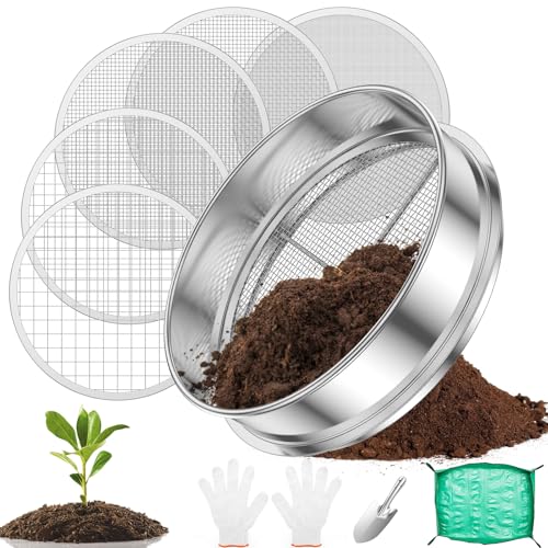 PEIZHIYC Gartensieb Rund 20 cm Kompostsieb Edelstahl mit 5 Austauschbaren Siebein (1/3/6/9/12cm) Rostfrei Durchwurfsieb Rund für Erde Kompost Saatgut Sand von PEIZHIYC