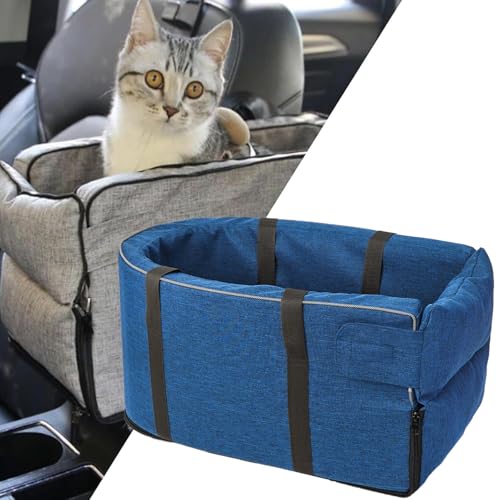 Gentle Paws Autositz Haustier-Tragetasche – Mittelkonsole Booster für kleine Hunde und Katzen, abnehmbar und waschbar (Blau, Einheitsgröße) von PEKJDS
