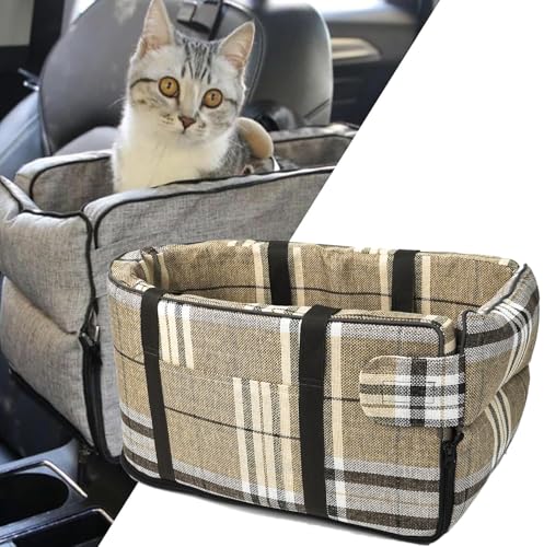 Gentle Paws Autositz für Katzen und Hunde, Mittelkonsole mit erhöhter Armlehne, abnehmbar und waschbar (Stoff, Gelb, Einheitsgröße) von PEKJDS