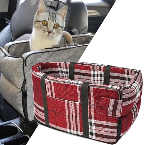 Gentle Paws Autositz Katzentragetasche, Haustier-Hundesitz, Mittelkonsole, Auto-Hundesitz, Armlehne für kleine Hunde, abnehmbarer und waschbarer Hunde-Sitzerhöhung (Stoff kariert rot, Einheitsgröße) Gentle Paws Autositz Katzentragetasche, Haustier-Hundesitz, Mittelkonsole, Auto-Hundesitz, Armlehne für kleine Hunde, abnehmbarer und waschbarer Hunde-Sitzerhöhung (Stoff kariert rot, Einheitsgröße) von PEKJDS