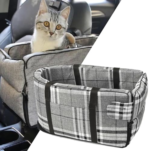 Gentle Paws Autositz Katzentragetasche, Haustier-Hundesitz, Mittelkonsole, Auto-Hundesitz, Armlehne für kleine Hunde, abnehmbarer und waschbarer Hunde-Sitzerhöhung (Tuch kariert, Grau, Einheitsgröße) Gentle Paws Autositz Katzentragetasche, Haustier-Hundesitz, Mittelkonsole, Auto-Hundesitz, Armlehne für kleine Hunde, abnehmbarer und waschbarer Hunde-Sitzerhöhung (Tuch kariert, Grau, Einheitsgröße) von PEKJDS