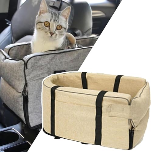 Gentle Paws Auto Katzentragetasche, Konsole Hundesitz, Armlehne Booster für kleine Hunde, abnehmbar waschbar (Beige, Einheitsgröße) von PEKJDS