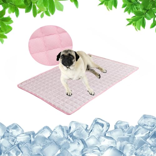 Kühlmatte für Hunde Katzen, Neue Hunde Kühlmatte, rutschfeste waschbare Faltbare, Keine Notwendigkeit zum Kühlen oder Gefrieren, Großartig für und Katzen im heißen Sommer (Pink, L/90 * 60CM) von PEKJDS