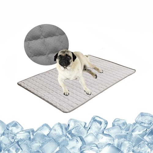 PEKJDS Kühlmatte für Hunde Katzen, Neue Hunde Kühlmatte, rutschfeste waschbare Faltbare, Keine Notwendigkeit zum Kühlen oder Gefrieren, Großartig für und Katzen im heißen Sommer (Gray, M/70 * 50CM) von PEKJDS