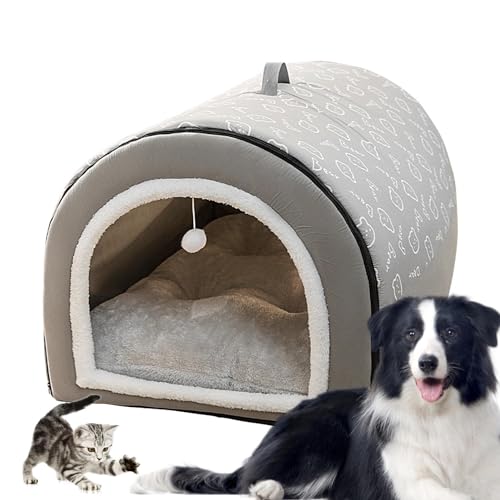 PEKMAR Hundehöhle - 2-in-1 abnehmbares, überdachtes Katzenbett mit Kugelanhänger - Flanell-Katzenversteck, Katzennesthaus, Hundebetten für große Hunde, Katzenhöhlen für Hauskatzen, Hundebett PEKMAR Hundehöhle - 2-in-1 abnehmbares, überdachtes Katzenbett mit Kugelanhänger - Flanell-Katzenversteck, Katzennesthaus, Hundebetten für große Hunde, Katzenhöhlen für Hauskatzen, Hundebett von PEKMAR