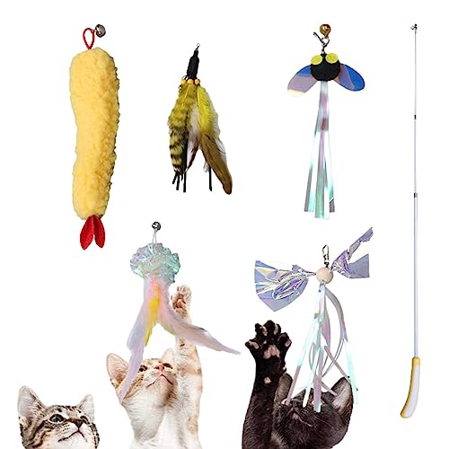 PEKMAR Katzen-Teaser-Spielzeug | Katzenspielzeug einziehbar | 6-teiliges Katzenspielzeug, Angelruten-Ersatz-Teaser, Kätzchenspielzeug für die Unterhaltung und Bewegung von Katzen im Innenbereich von PEKMAR