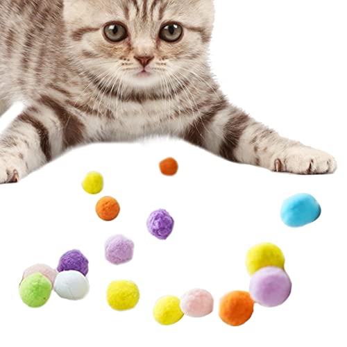 PEKMAR Katzenballspielzeug,Katzenspielzeugball | Tragbare Katzen-Pom-Pom-Bälle, 12 Stück - Katzenspielzeugbälle, interaktives Katzenspielzeug, Katzenbälle, elastisches Katzenspielzeug für Hauskatzen, von PEKMAR