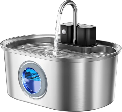 Kabelloser Katzenbrunnen aus Edelstahl, 3,2 L – Batteriebetriebener Wasserspender mit Bewegungssensor, leiser Pumpe, Mehrfachfiltration, BPA-frei & leicht zu reinigen, für den Innenbereich von PEKTACO