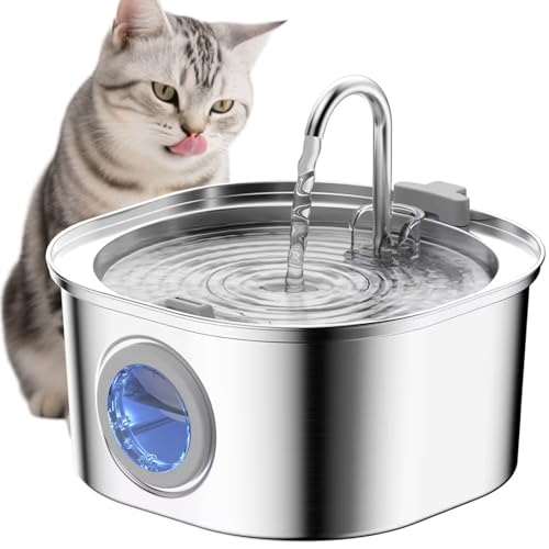 PEKTACO 3.2L Katzen Trinkbrunnen mit Sichtfenster – Edelstahl-Trinkbrunnen für drinnen, Wasserspender Katzen, Leise Pumpe von PEKTACO