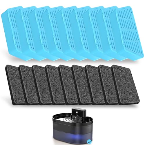 PEKTACO Ersatzfilter für Katzentrinkbrunnen, 2,2 l/74 oz, Ersatzfilter und Schwämme für automatischen Haustiertrinkbrunnen (9er-Pack) von PEKTACO