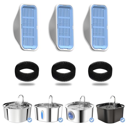 PEKTACO Katzen-Wasserbrunnenfilter, Ersatz- und Vorfilterschwämme für 3,2 L/108 oz automatischen Haustierbrunnen, Hundewasserspender, 3er-Pack Filter und 3 Vorfilterschwämme, Schaumstofffilter PEKTACO Katzen-Wasserbrunnenfilter, Ersatz- und Vorfilterschwämme für 3,2 L/108 oz automatischen Haustierbrunnen, Hundewasserspender, 3er-Pack Filter und 3 Vorfilterschwämme, Schaumstofffilter von PEKTACO