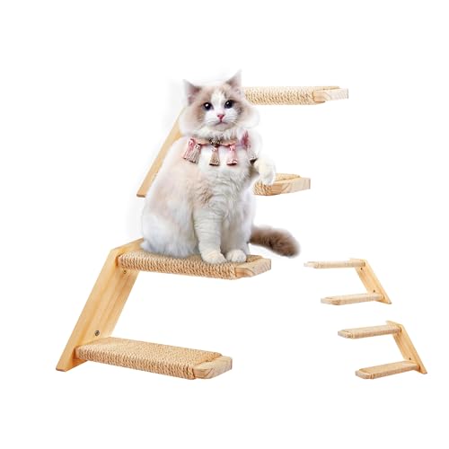 2er-Pack Katzentreppe Wand, Kletterwand für Katzen, Katzenleiter mit Juteseil, Wandmontage Katzenmöbel DIY Kletterwand Katzen von PELUOMOZ
