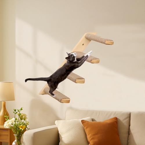Wand Kratzbaum zum Klettern, 1PC Vierstufiges Katzenkletterregal mit Jute-Kratzseil, Platzsparendes Katzenregal zum Kratzen & Ausruhen von PELUOMOZ