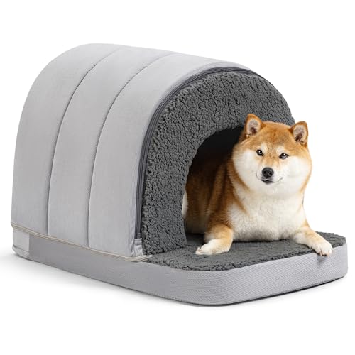 Pelzin Orthopedic Dog House Indoor - Dog Bed House with Egg-Crate Foam - Tent Bed with Waterproof Lining & Nonskid Bottom, Ideal for Medium Breeds & Fits L 77cm Crate - 74x46cm, Charcoal Pelzin Orthopedic Dog House Indoor - Dog Bed House with Egg-Crate Foam - Tent Bed with Waterproof Lining & Nonskid Bottom, Ideal for Medium Breeds & Fits L 77cm Crate - 74x46cm, Charcoal von PELZIN