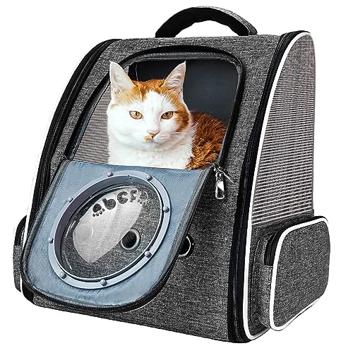 Katzenrucksack Haustier Rucksack belüftet mit Sicherheitsleine & Raumkapsel-Design - Leicht faltbar für Reisen, Outdoor & Tierarztbesuche bis 6kg (Grau) von PENCCOR