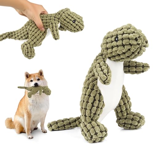 PENCHUAN Bissfester Robuster Dino,Quietschendes Hundespielzeug, Hundespielzeug Unzerstörbar für Aggressive Kauer, Kauspielzeug für Mittlere und große Hunde zum Spielen (Grün, 35 cm) von PENCHUAN