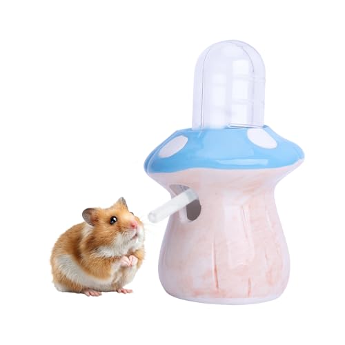 PENCK Hamster Wasserflasche Haustier Trinkspender mit Pilz Keramik Ständer für Hamster, Meerschweinchen & Kleintiere - Auslaufsichere Keramik Wasserflasche für Käfig Gebrauch (Blau, 60ml) von PENCK