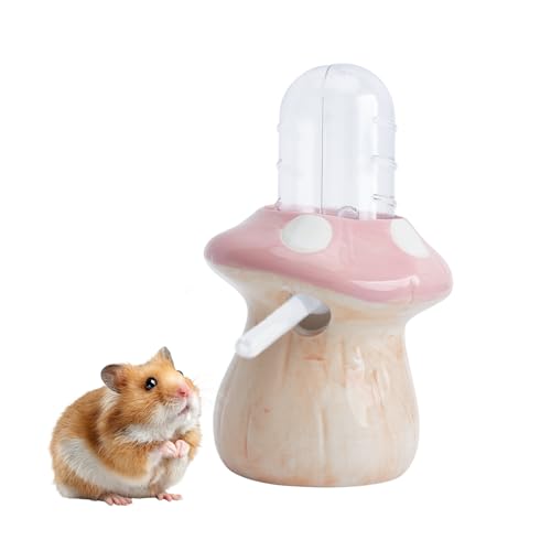 PENCK Hamster Wasserflasche Haustier Trinkspender mit Pilz Keramik Ständer für Hamster, Meerschweinchen & Kleintiere - Auslaufsichere Keramik Wasserflasche für Käfig Gebrauch (Rosa, 60ml) von PENCK