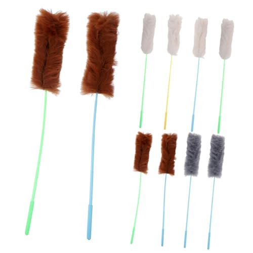 PENIKOKO 10 Stück Teiliges Plüsch Katzenspielzeug Interaktive Spielangel mit Lebendigem Plüschdesign Fördert Aktivität und Bindung Geeignet für Katzen und Kätzchen Farben von PENIKOKO